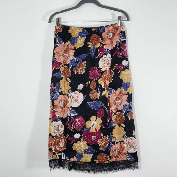 Band of the Free Black Floral Boho Midi Slip Skirt Size XS NWT Black Boho Skirt - Picture 5 of 10